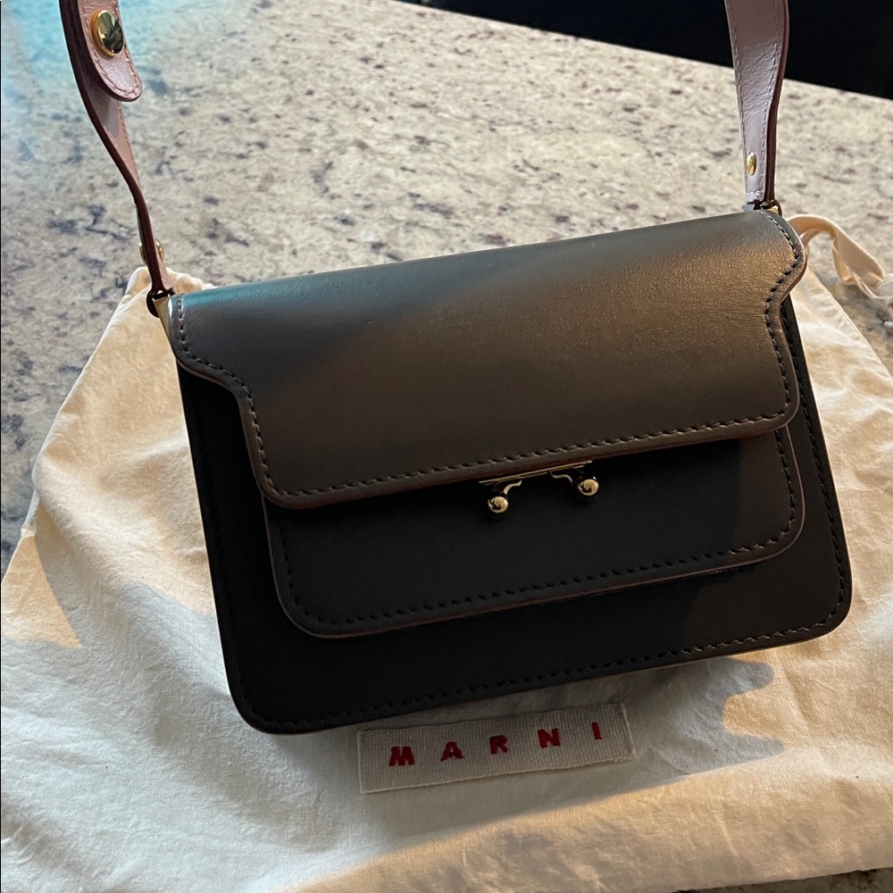 Marni Trunk Mini Bag Brown Leather Crossbody / Shoulder Bag with Gold Hardware